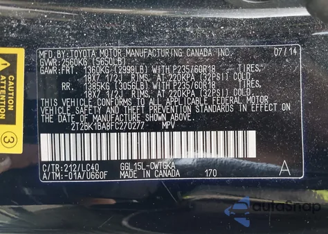 2015 Lexus Rx 350 from USA, damaged, VIN 2T2BK1BA8FC270277